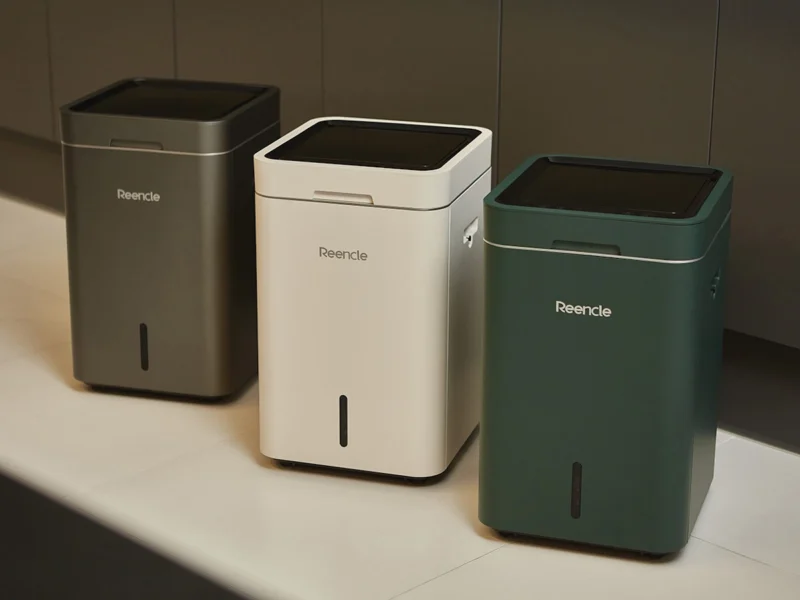 Sivi domači kompostnik Reencle Gravity za domače kompostiranje brez rjavih vrečk